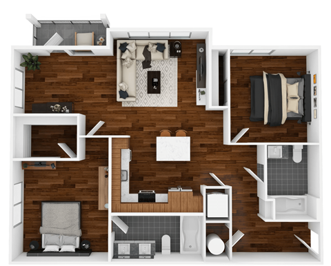 Floor plan for 2 beds, 2 baths, 1113 sqft
